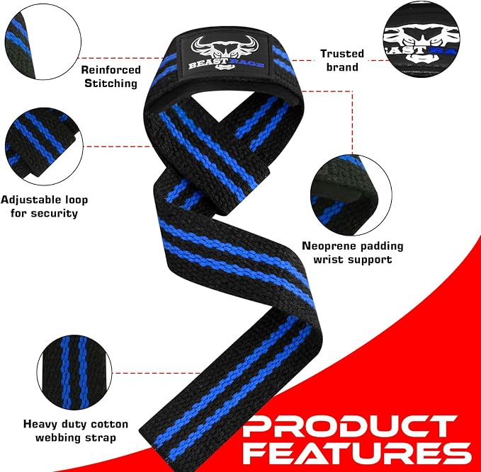 BEAST RAGE Lifting Wrist Straps for Weightlifting, Straps Gym Grip Power Workouts Lifting Straps Padded Neoprene & Premium Cotton Men Women, Deadlift Bodybuilding Exercise Lifting Straps