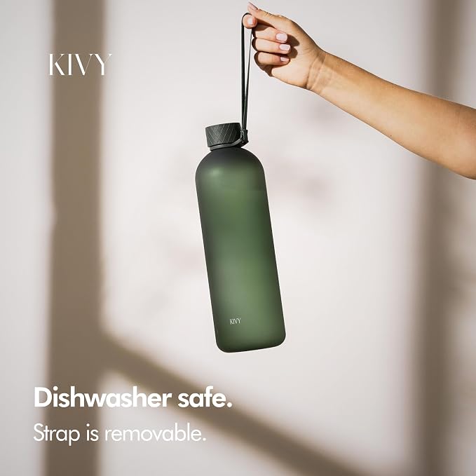 KIVY Large Water Bottle 50oz [Lightweight & Shatterproof] Fits Backpack & Cupholder for Travel, Sports, School - Cream white water bottle no straw - 50 ounces water bottles - Dishwasher Safe