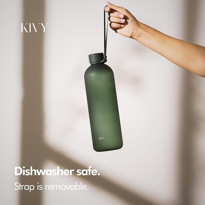 KIVY Large Water Bottle 50oz [Lightweight & Shatterproof] Fits Backpack & Cupholder for Travel, Sports, School - Extra large water bottle no straw - 1.5 Liter water bottles - 50oz Water bottle Taupe