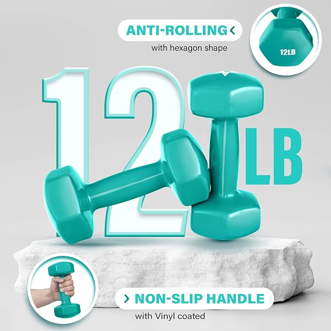 Yes4All Vinyl Hexagon Dumbbell - Dumbbells Set of 2 Hand Weights for Home Gym & Strength Training (2-15 lbs Weight Options)