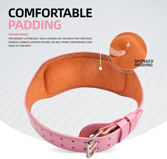 Leather Weight Lifting Belt, 4”& 6”Padded Lumbar Back Support, 10 Adjustable Holes, Gym Weight Belt Ideal for Deadlift, Powerlifting, Bodybuilding and Squat
