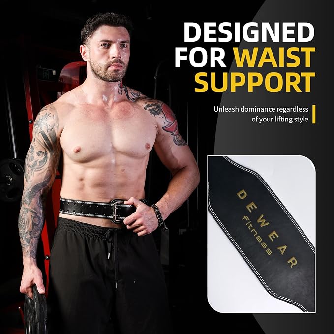 Genuine Leather Weight Lifting Belt, 4”& 6” Padded Lumbar Back Support, 10 Adjustable Holes, Gym Weight Belt Ideal for Deadlift, Powerlifting, Bodybuilding and Squat