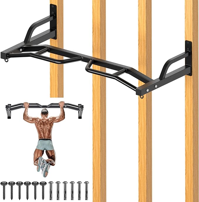Kipika 48" Ceiling Mounted Pull Up Bar, Heavy Duty Multi-Grip Chin Up Bar,Mounted Pullup Bar, Adjustable Height, Pull Up Bands for Chin Ups & Body Stretching, Ideal for Home Gym and Strength Training