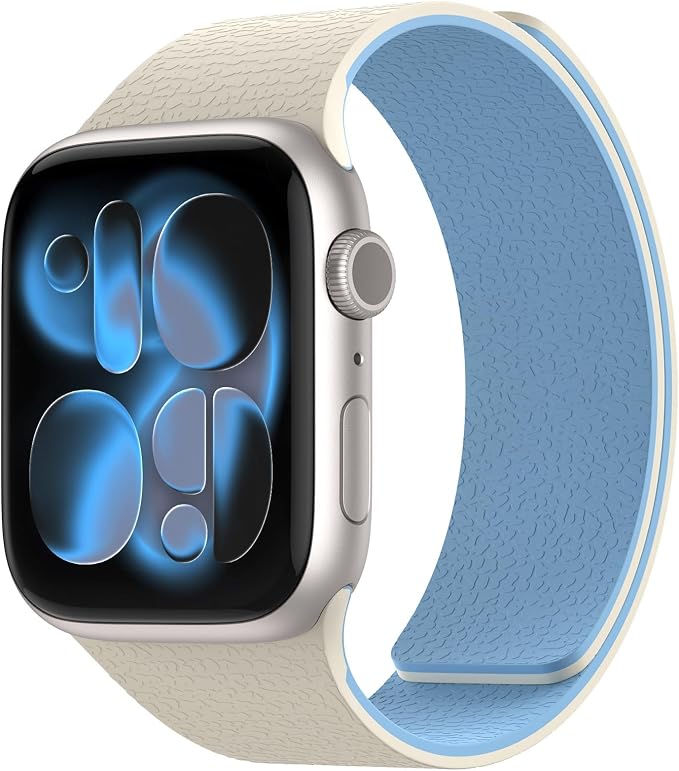 Magnetic Silicone Band Compatible with Apple Watch Band 42mm 41mm 40mm 38mm Series 11 10 9 8 7 6 5 4 3 & SE 3/2/1 Strong Magnetic Clasp, Waterproof & Adjustable (White + Blue)