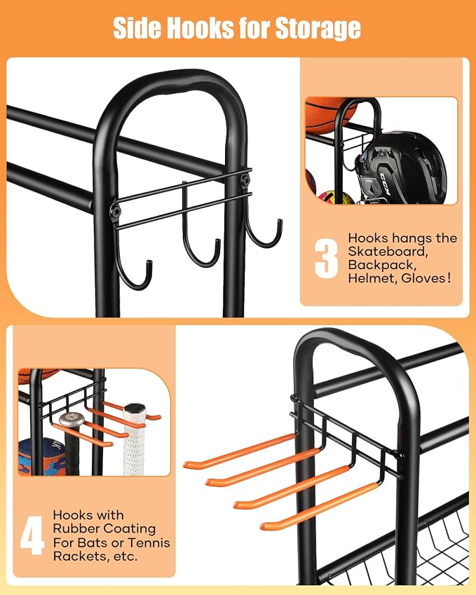 EXTCCT Basketball Rack, Rolling Basketball Shooting Training Stand,Sports Equipment Storage with Wheels, Four-Layer Organizer Holder with Two Basket for Basketballs Footballs Volleyball