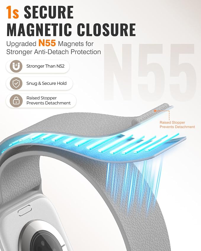 Magnetic Silicone Sport Band for Apple Watch 42mm 46mm 49mm 38mm 40mm 41mm 44mm 45mm Men Women, Patented Auto Lock Breathable Soft Loop for iWatch Ultra SE Series 11 10 9 8 7 6 5 4 3 2 1 All Day Comfort