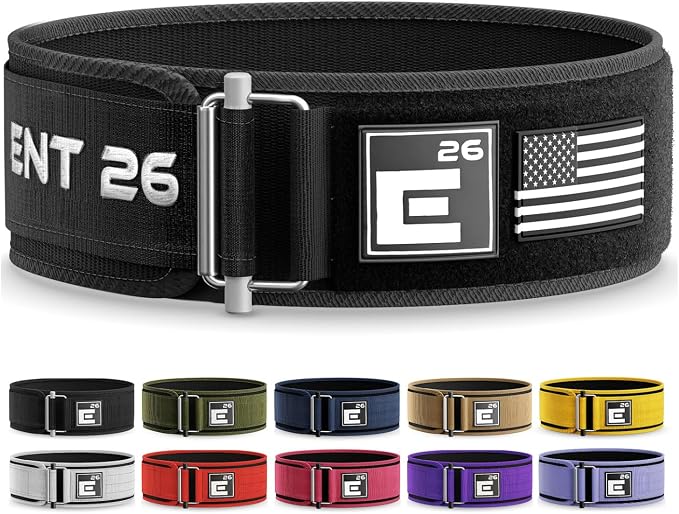 Element 26 Self-Locking Weight Lifting Belt | 4” Back Support for Gym, Powerlifting, Body Building, Cross Training, Men, Women, Deadlift, Squat, Quick Locking, Competition