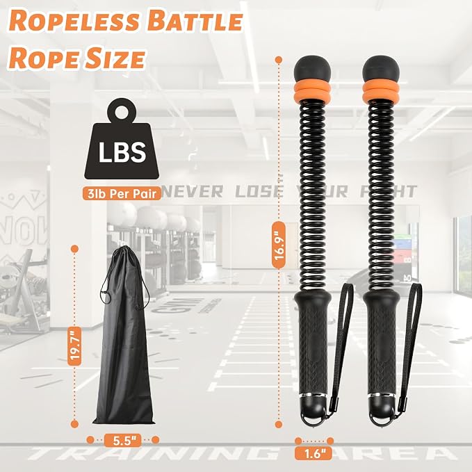 Black Cordless Battle Ropes, Adjustable Weight for Men & Women | Upgraded Ropeless Battle Ropes for Home Gym, Portable Arm Exerciser for Strength Building, HIIT & Low-Impact Aerobic Training