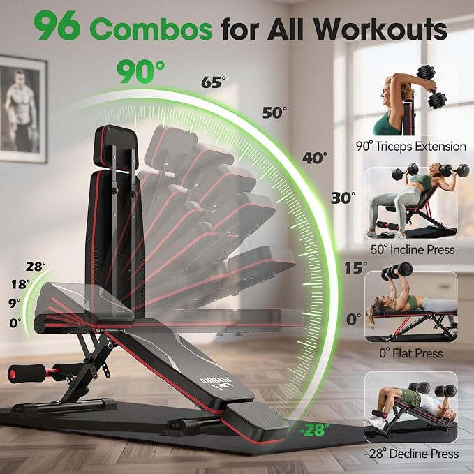 FLYBIRD WB3 Weight Bench up to 6'5", 750LBS Capacity Adjustable Weight Bench for Workout, 27LBS Sturdy Foldable Bench Press for Home Gym, 5X Stable Lifting Bench Incline Decline Flat Dumbbell Exercise