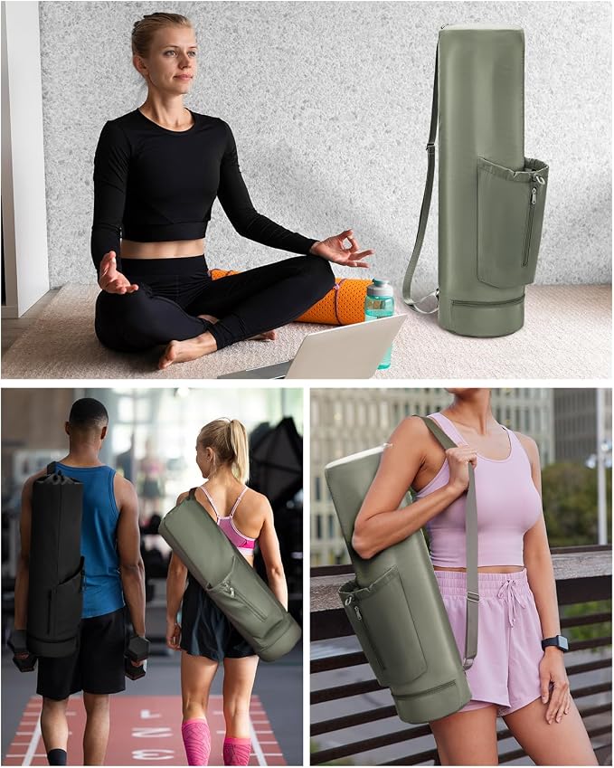 sportsnew Yoga Mat Bag, Full Zip Cargo Yoga Mat Carrier Bag with Drawstring Water Bottle Pocket and Bottom Wet Pocket, Exercise Yoga Mat Carrier Holder Multi-Functional Storage Bag Patent Pending