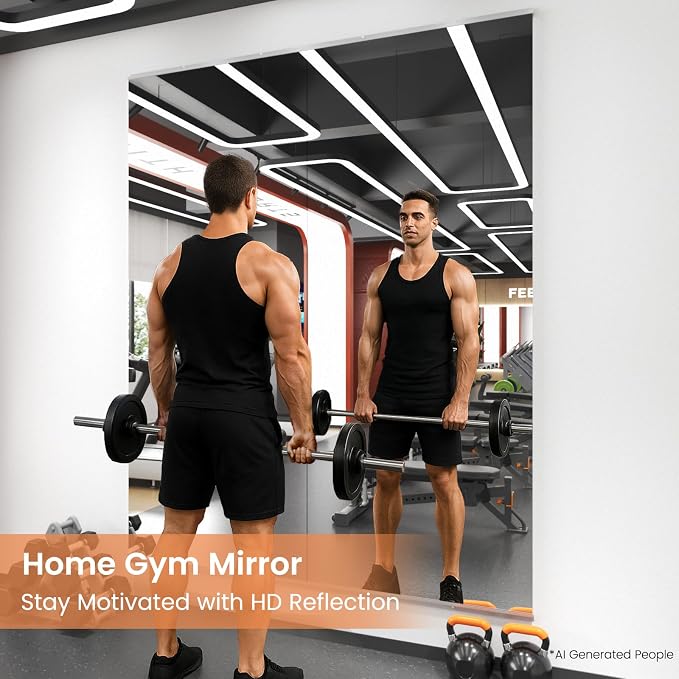 LOAAO Home Gym Mirror 79"x32", 2 PCS | Frameless, Tempered Glass, Large Workout Mirrors, For Home Gym, Dance Studio, Yoga Room, Garage Gym