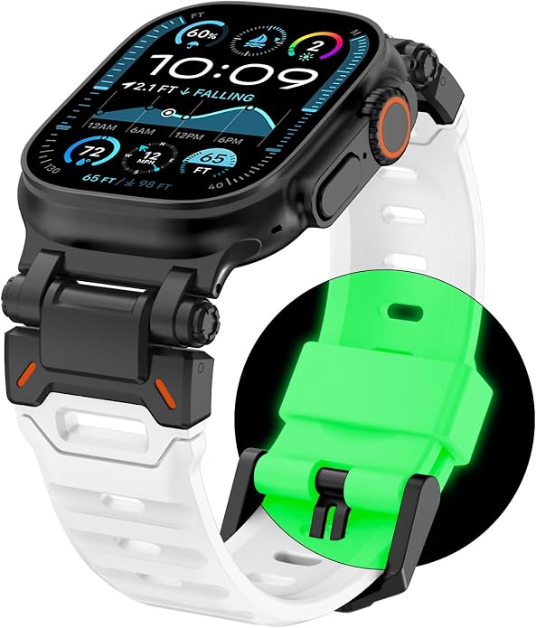 WINGLE FKM Rubber Bands for Apple Watch Band Ultra 3/2/1 Band Ultra 49mm Series 11 10 46mm 45mm 44mm 42mm SE 3/2/1 9 8 7 6 5 4 3 Men, Military Rugged Metal Connector Silicone Apple iWatch Sport Bands