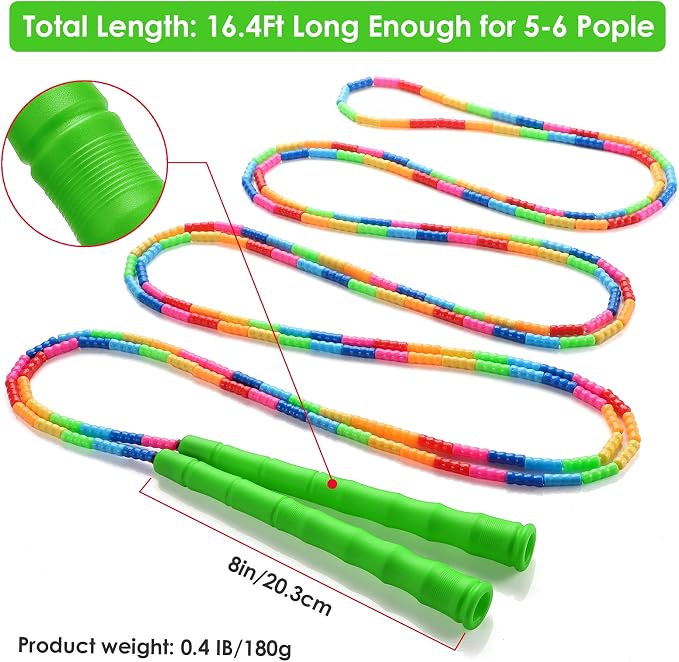 Double Dutch Jump Rope Long Jump Rope 16 FT 1 Pack/2 Pack, Adjustable Soft Beaded Diy Jump Rope for Kids Adult Long Enough for 5-6 Jumpers