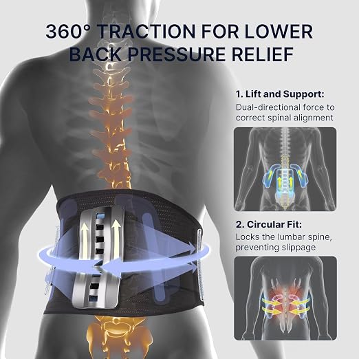 Fit Geno Back Brace for Lower Back Pain, Men & Women, Lumbar Support | An ergonomic lumbar pad and adjustable straps deliver targeted compression to support your lower back during the day