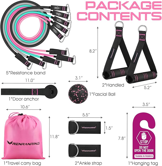 RENRANRING Resistance Bands for Working Out, 150LBS Exercise Bands, Workout Bands, Resistance Bands Set with Handles for Men Women, Legs Ankle Straps