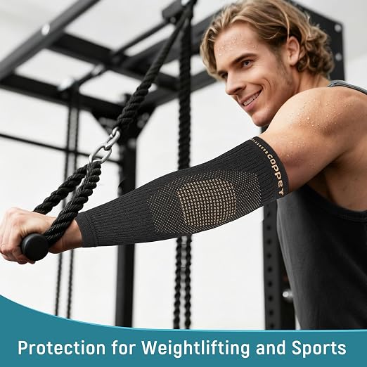 Copper Elbow Compression Sleeve, Extends to Forearm, Snug Fit, Large | Copper Infused, Extended Coverage, Tennis Elbow Brace, Weightlifting, Tendonitis, Golfers Elbow Pain Relief