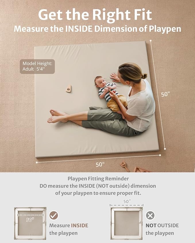 Blissful Diary Vegan Leather Baby Play Mat, 50''x50'', Beige | thick cushion, safe and soft fabric, waterproof and wip clean, indoor use, non-slip bottom, stylish mordern decor