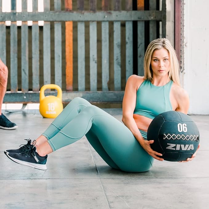 ZIVA ZVO Premium Soft Wall Ball - Elite Level, Commercial Grade Textured Synthetic Leather, Hard-Wearing Reinforced Stitching Weighted Medicine Slam for Strength Conditioning Workout - Avail 4-20lbs