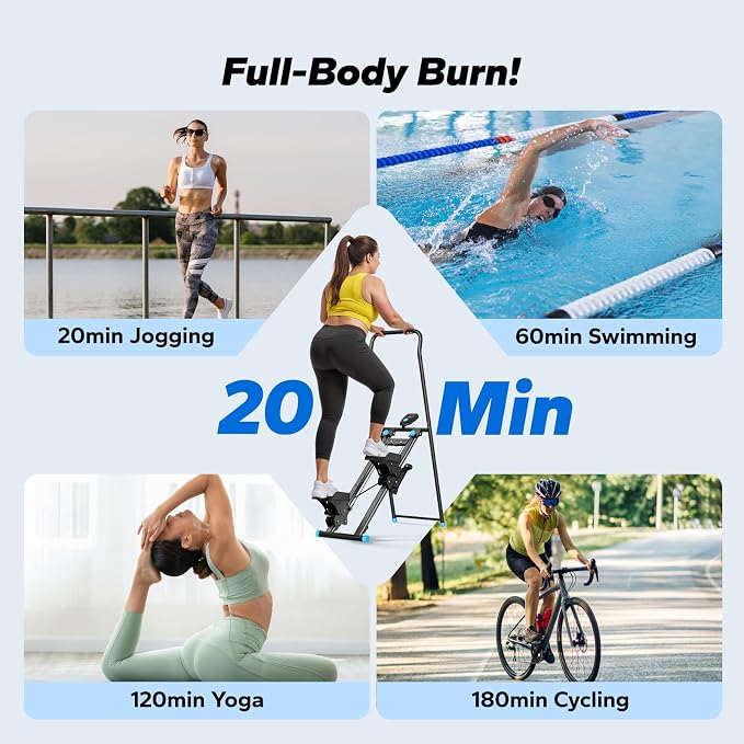 MERACH Stair Stepper with Adjustable Resistance, Foldable Stair Climber | Multi-Level Resistance, 3 Adjustable Angles, Stable Triangle Design, 300 lbs Capacity, Foldable Stair Climber, LCD Monitor