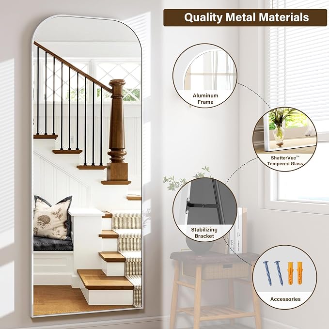 XRAMFY Full Length Mirror, 71"x28" Floor Mirror Freestanding, Arched Floor Standing Large Mirror Full Body Mirrors with Stand for Bedroom, Hanging Mounted Mirrors for Living Room, Silver