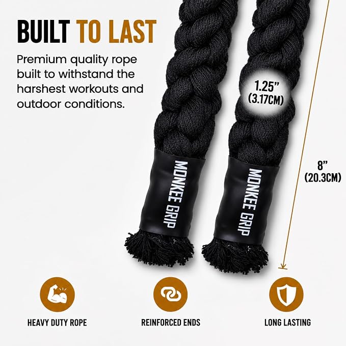 Rope Grips Cotton Black (Pair) Pull-up, Grip Strength,