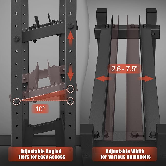 Jusgym Dumbbell Rack Stand Only, 3 Tier Adjustable Height & Angle 1200LBS | 48" Wide H-Shaped Stable Frame & Space-Saving Design, Heavy Duty Weight Rack for Home Gym, Fits Dumbbells Kettlebells, Plates