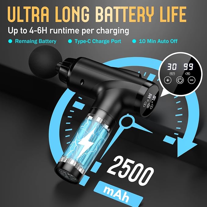 OLsky Massage Gun Deep Tissue 30 Speeds 9 Attachments Handheld (Black) | Electric Muscle Massager, High-intensity Percussion, Massage Device for Pain Relief, Quiet and Powerful, Ideal for Recovery