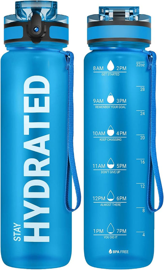 Sahara Sailor Water Bottle 32oz, Durable and Leakproof Water Bottles Motivational with Time Marker, Tritan, BPA Free, Wide Mouth with Easy Clean Brush for Gym, Travel, Home, School, Office (1 Bottle) | Bpa Free, Leakproof Wide Mouth With Fast Flow Lid ...