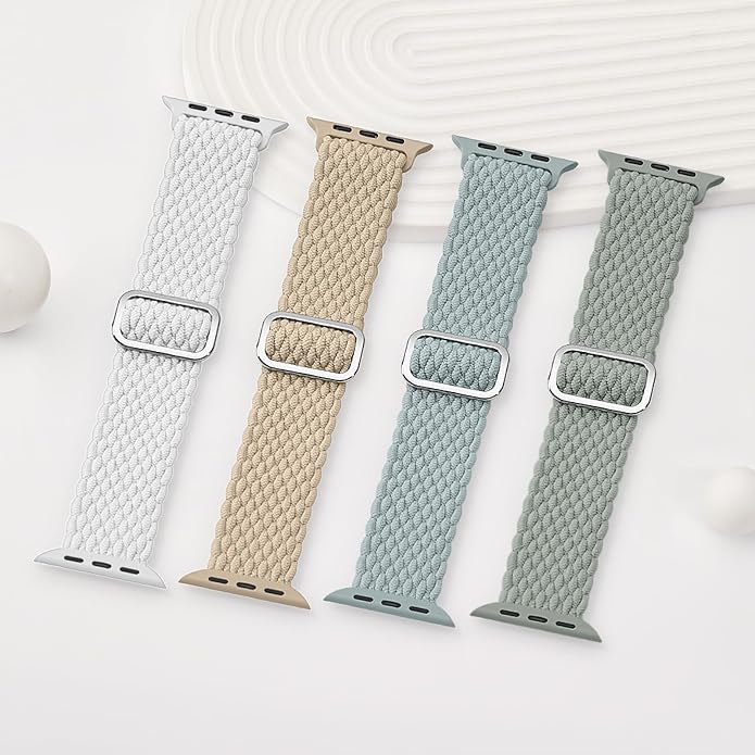 4 Pack Braided Stretchy Bands Compatible with Apple Watch 40mm 41mm 38mm 42mm 44mm 45mm 46mm 49mm Women Men, Breathable Nylon Elastic Daily Use Straps for iWatch Series 11/10 9 8 7 6 5 4 3 SE/Ultra 2