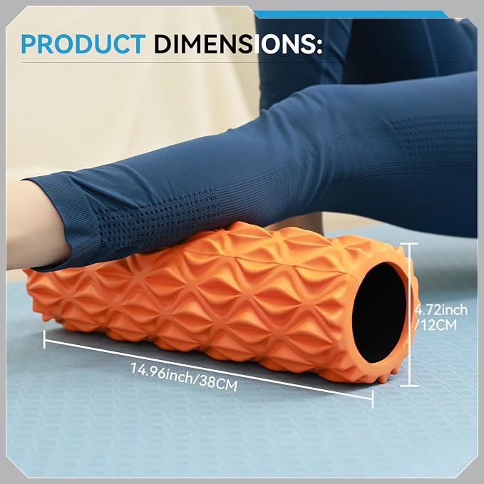 Foam Roller, 15 inch High Density Massage Roller for Exercise | Deep Tissue Massager for Muscle Massage, Myofascial Trigger Point Release, Exercise, Yoga, Pilates & Stretching, Orange