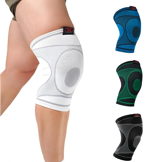 McDavid 4-Way Elastic Knee Sleeve, Compression Knee Support for Pain Relief, Soreness, All-Day Daily Activity White/Grey S