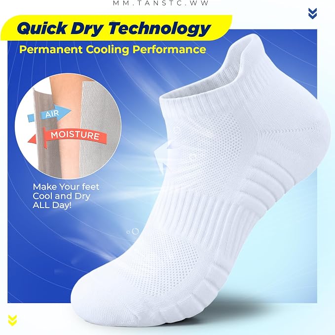 TANSTC Athletic Running Ankle Socks for Men Women, Cushioned Low Cut Sport Tab Socks, 6 Pack
