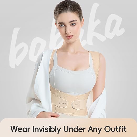 babaka Posture Corrector for Women, Invisible Lightweight Adjustable Back Brace for Upper and Lower Back Pain Relief, Hunchback, Hump, Scoliosis, Thoracic, Spine Corrector Under Clothes (Beige, Large, Waist: 35''-42'')