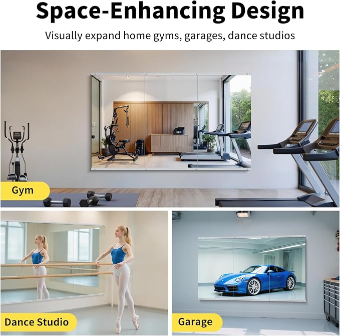 Home Gym Mirror Wall Mounted,55x30 Inch,3PCS Full Length Mirror