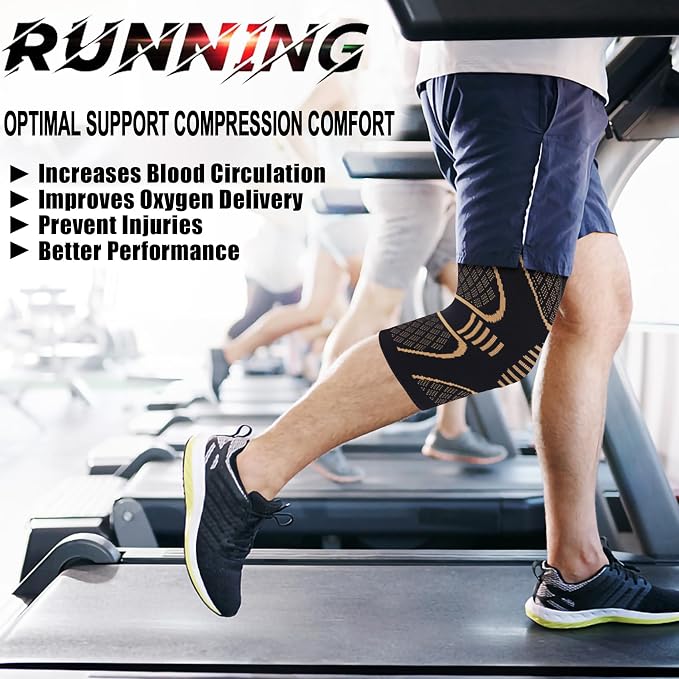 Double Couple 2 Pack Copper Knee Brace Knee Compression Sleeve Support for Men Women Knee Pain Working Out Running Sport Arthritis