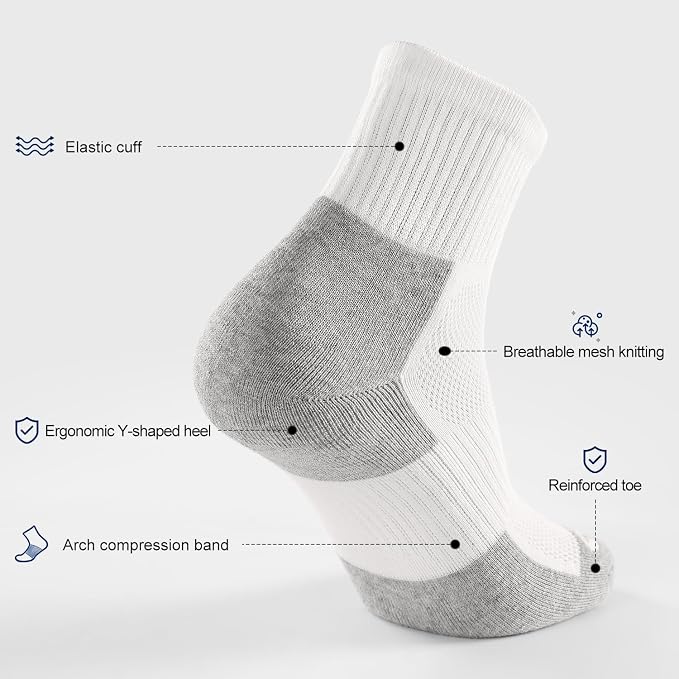 FITRELL 6 Pack Men's Athletic Ankle Socks Cushioned Sports Running Socks 7-9/9-12/12-15