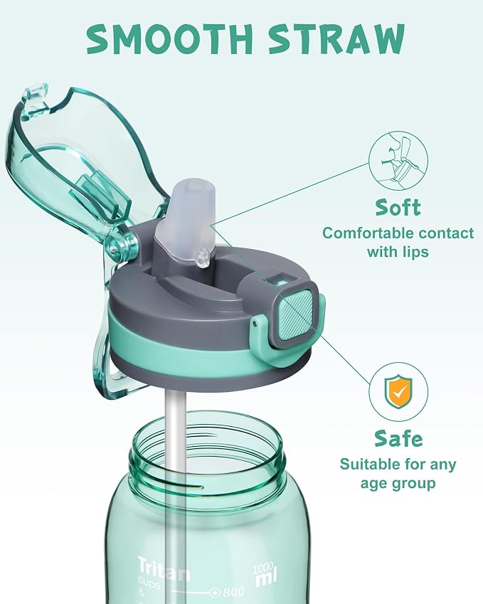 Opard Peak 1000 ml/32 oz Water Bottle with Straw Cap, BPA-Free, Leak Proof Flip Top Bottle