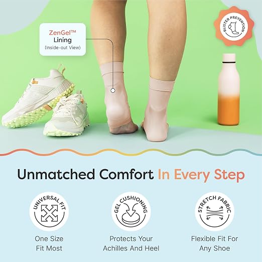 ZenToes Achilles Tendon Support Sleeve, Padded Compression Sock, 1 Pair | Gel pad cushions the heel, for Achilles tendonitis, Haglund's bump & bursitis discomfort. Washable, fits in shoes