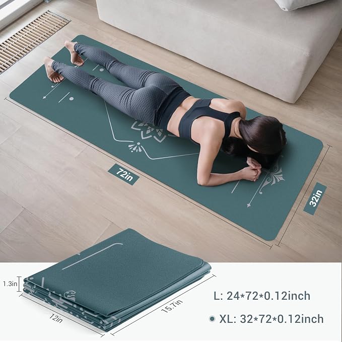 Avoalre Yoga Mat Foldable - Textured Non Slip Exercise Mat -Travel Lightweight Hot Yoga Mat with Carry Bag for Pilates & Home Workouts (72" L x 32" W x 3mm Thick)