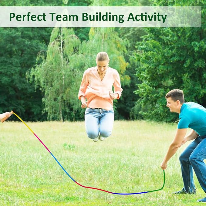 Double Dutch Long Jump rope - 16Ft 2 Pack Skipping Rope for Kids Adults, Rainbow Jumping Rope for Multiplayer with Wooden Handle