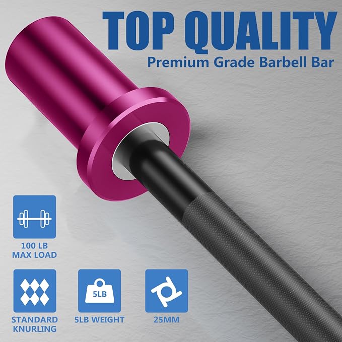 EVERYMATE 5LB Mini Barbell Bar Beginner Women Kid Barbell Total Body Workout Weighted Bar,for Strength Training, for Youth Children New Weightlifting