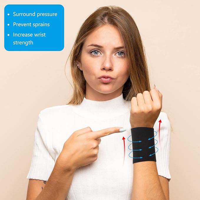 SATINIOR 2 Pairs Compression Wrist Sleeve Compression Wrist Brace Wrist Supports Wrist Wraps Elastic Wristbands for Men and Women Tennis, Tendonitis, Carpal Tunnel (Black, Medium)