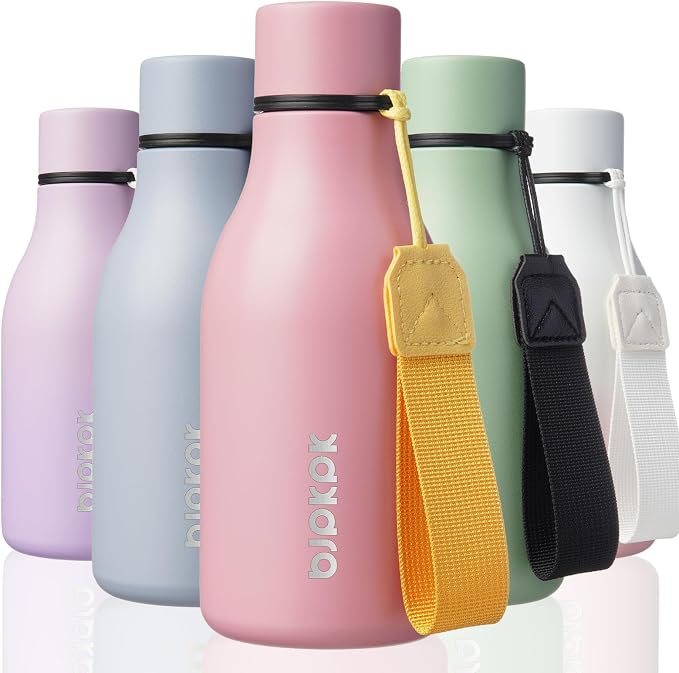 BJPKPK 12oz Insulated Water Bottle, Stainless Steel Bottle with Carry Strap | Keep Cold & Hot Vacuum Insulation, Leak-Proof BPA-Free Design, Slim Bottle Fits Most Cup Holders for Gym, Office & Travel