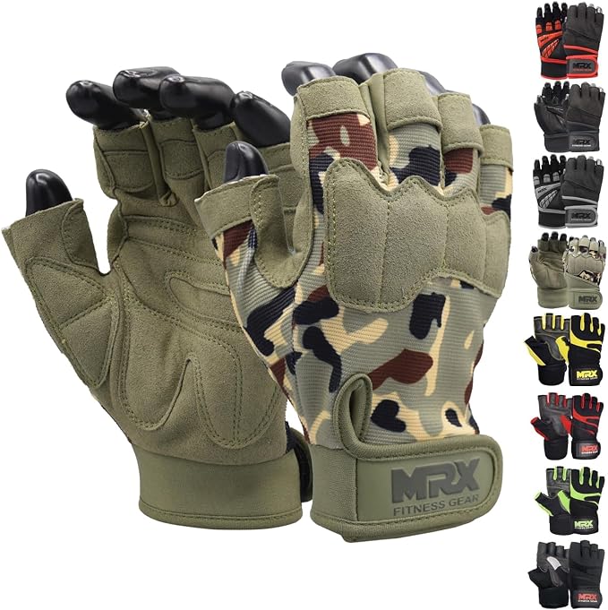 MRX Weightlifting Gloves for Men Workout Gloves Mens Wrist Support Lifting Gloves Male Gym Gloves | Workout Gym Accessories for Men Weight Lifting Fingerless Gym Exercise for Powerlifting