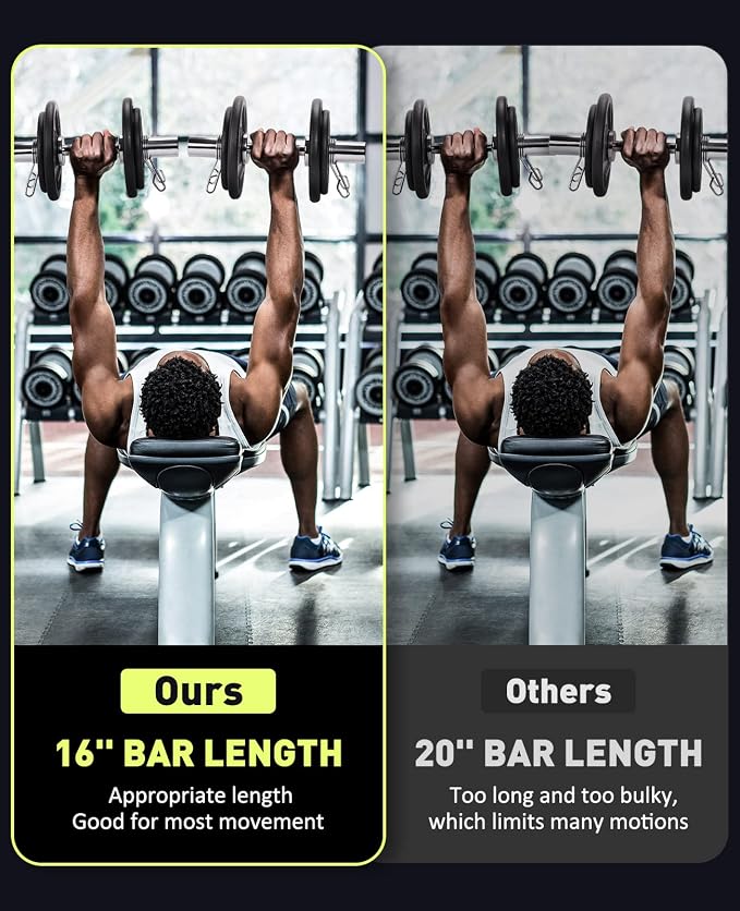 AboveGenius Pair of 16" Olympic Dumbbell Handles, Loadable Dumbbell Bars for 2-inch Olympic Weight Plates Great for Home Gym Strength Training, Weight Bars with 2 Pair of Spring Collars | Solid Steel Loadable Weight Bars for 2-Inch Plates, Adjustable H...