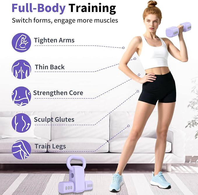Hezeyferg Adjustable Dumbbell Set, 2-in-1 Hand Weights with Kettlebell Form | 4-Level 2.2-5.5lb Each, Dual-Button Locking, for Women Men Beginners Home Gym, Portable & Space-Efficient, Full Body Workout