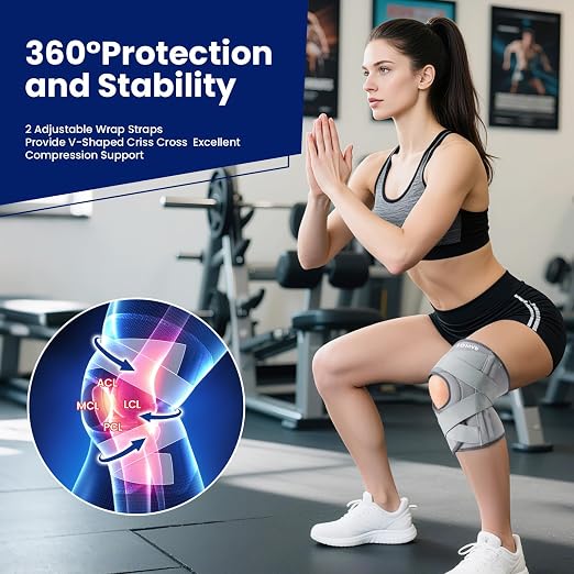 JOMVD Knee Brace for Knee Pain, Meniscus Tear, Adjustable Knee Support with Side Spring Stabilizers for Meniscus Tear, ACL, Arthritis, Knee Pain Relief, Women and Men,XX-Large