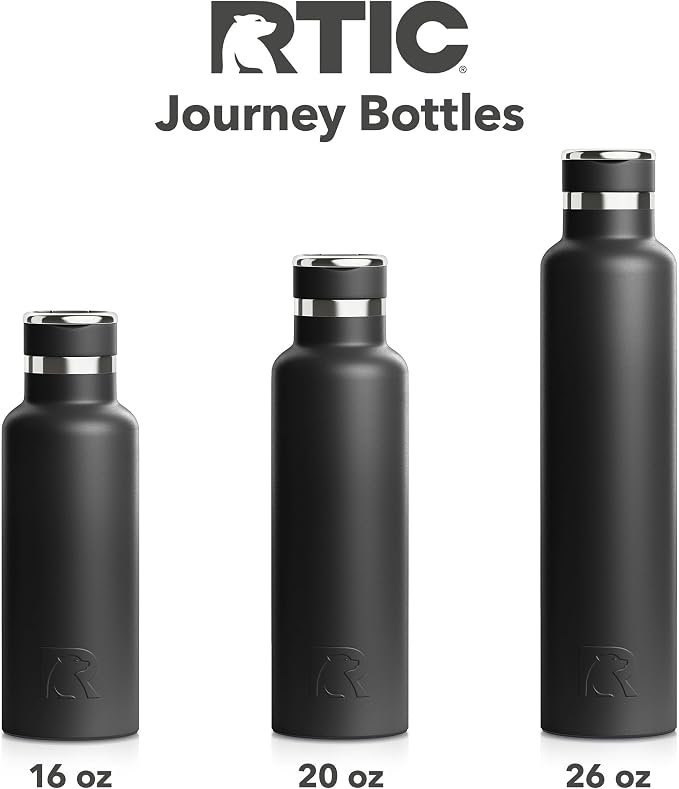 RTIC 16oz Journey Water Bottle, Ceramic Lined, Black | Stainless Steel Metal, Insulated for Hot and Cold Drinks, Sports, Travel and Camping