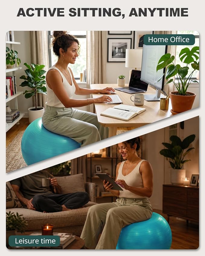 Trideer Yoga Ball for Exercise, Pilates, Core & Balance Training, Stability Ball for Pregnancy & Birthing Prep, Physical Therapy, Daily Stretching, Office Chair for Active Sitting, Quick Pump Included