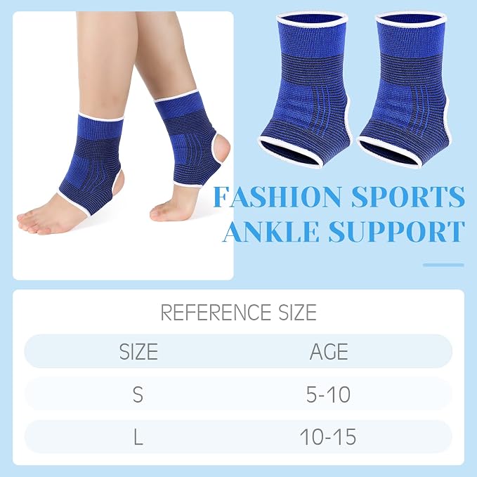 Haysandy 4 Pieces/ 2 Pair Kids Ankle Support Brace Elastic Kids Compression Socks Knitted Ankle Sleeve for Jogging Running Fitness(Dark Blue,5-10 Years)